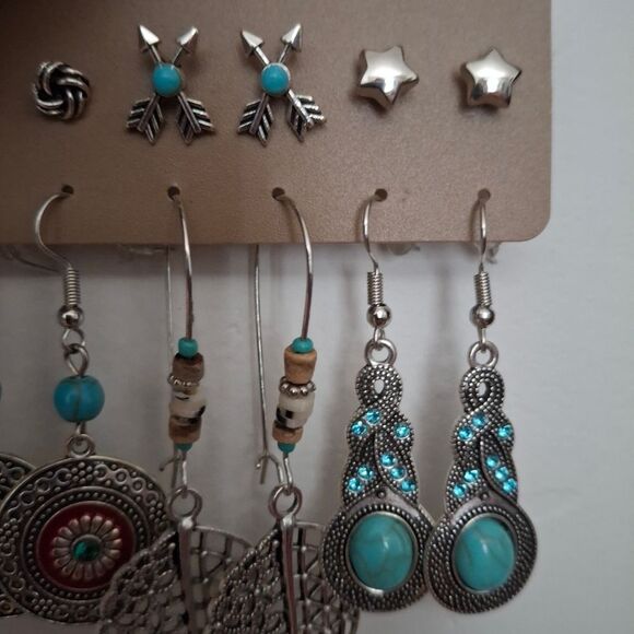 Bohemian Silver Turqouise Earrings - Picture 4 of 6